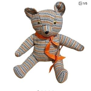 Charming Orange and Gray Patterned Stuffed Bear